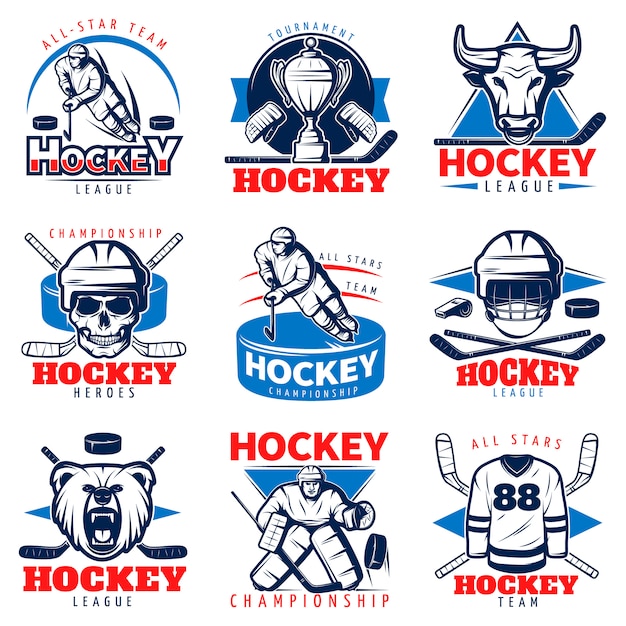 Free Vector | Hockey league emblem set