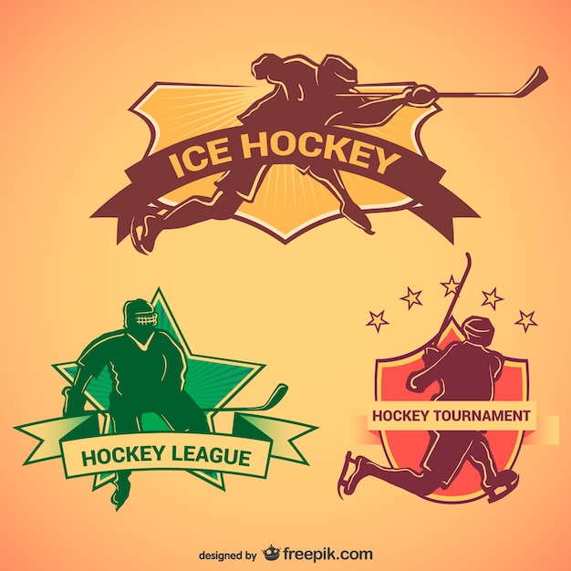 Hockey retro emblems set