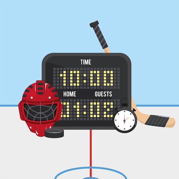 Premium Vector | Hockey time with points and helmet with chronometer