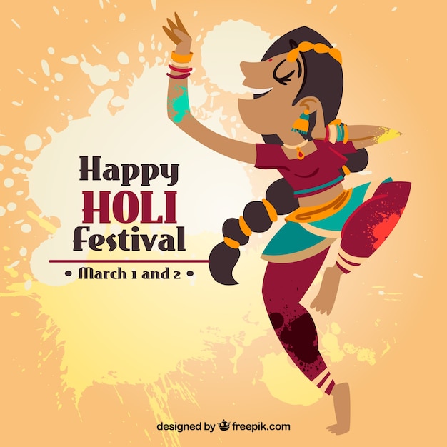 Holi background with dancing woman