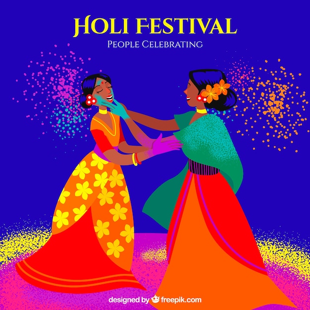 Holi background with dancing women