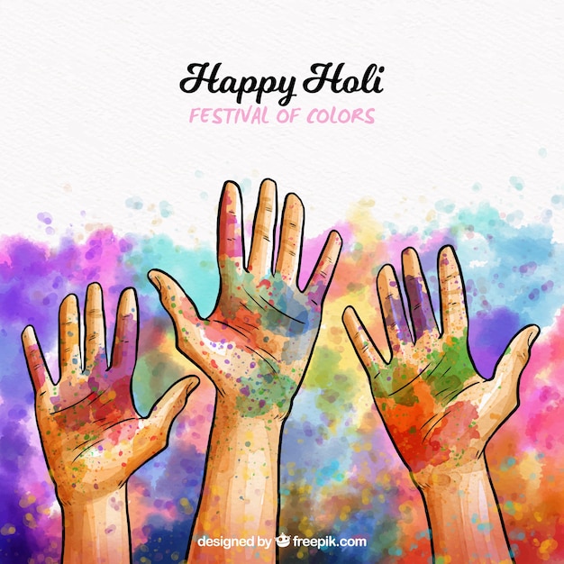 Holi background with three hands Free Vector Holi background with three hands Free Vector