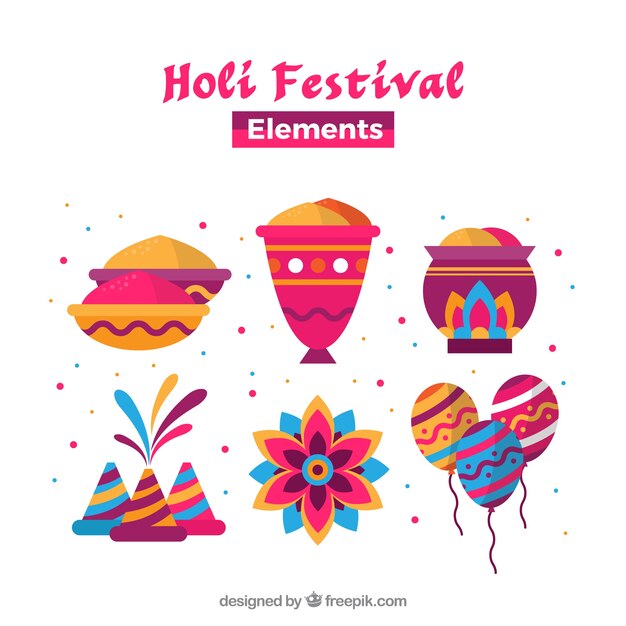 Free Vector | Holi festival elements collection in flat style