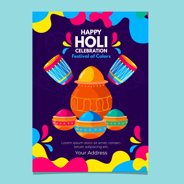 Free Vector | Holi festival flyer template in flat design