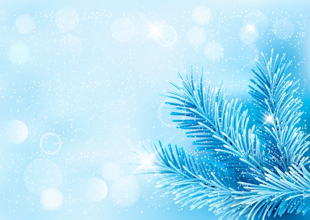 Premium Vector | Holiday blue background with tree branches and snowflake