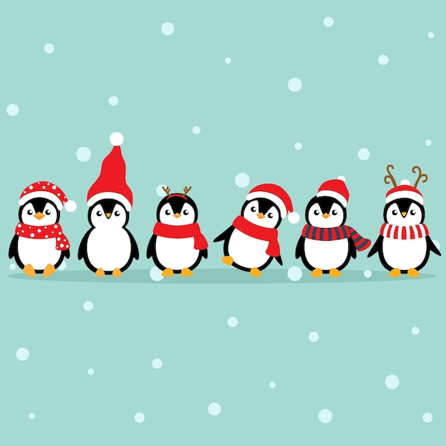 Premium Vector Holiday Christmas Greeting Card With Penguins Cartoon