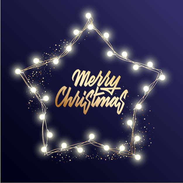 Premium Vector | Holiday's for merry christmas greeting card with a light garland and lettering