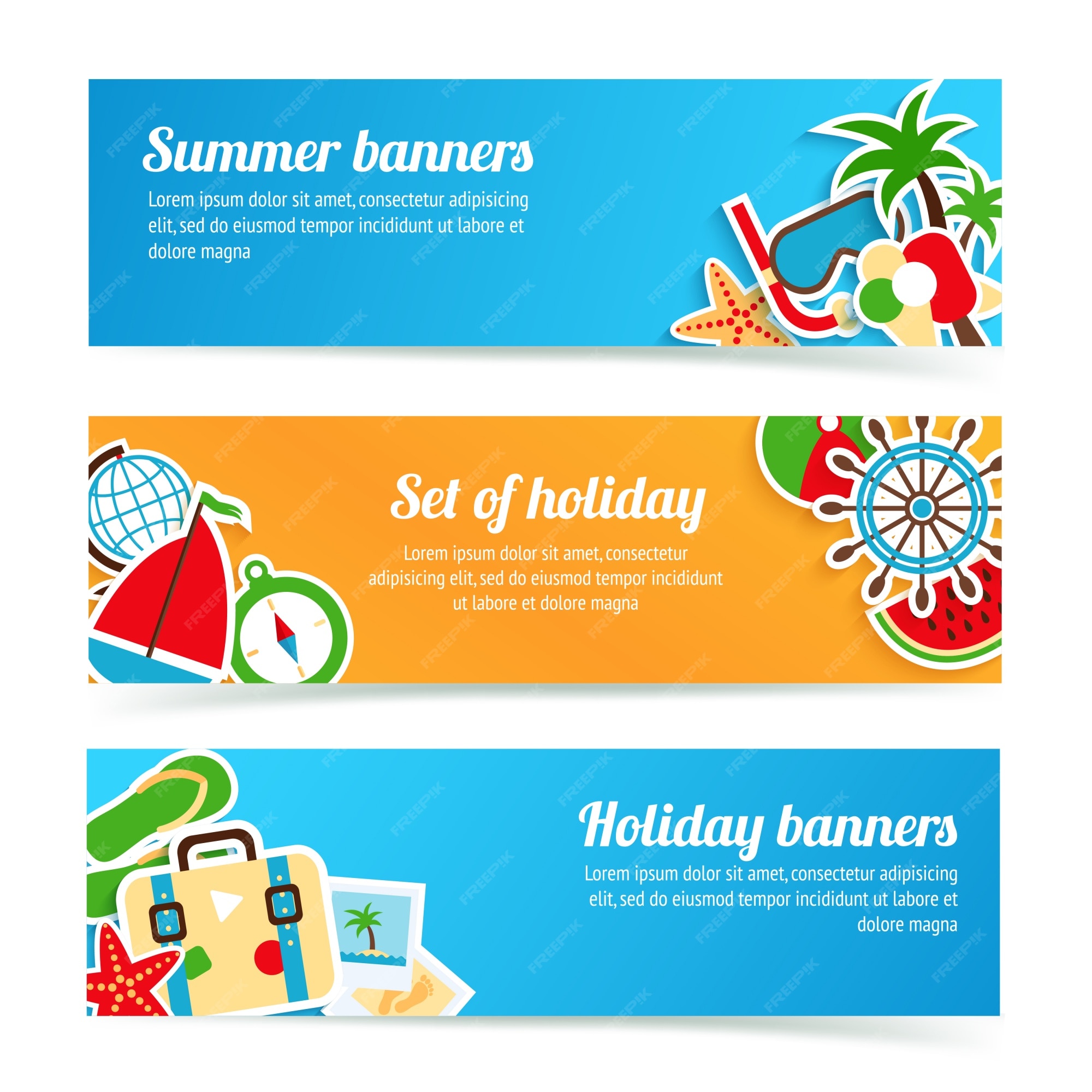 Free Vector | Holiday summer beach vacation tourism banner set isolated ...