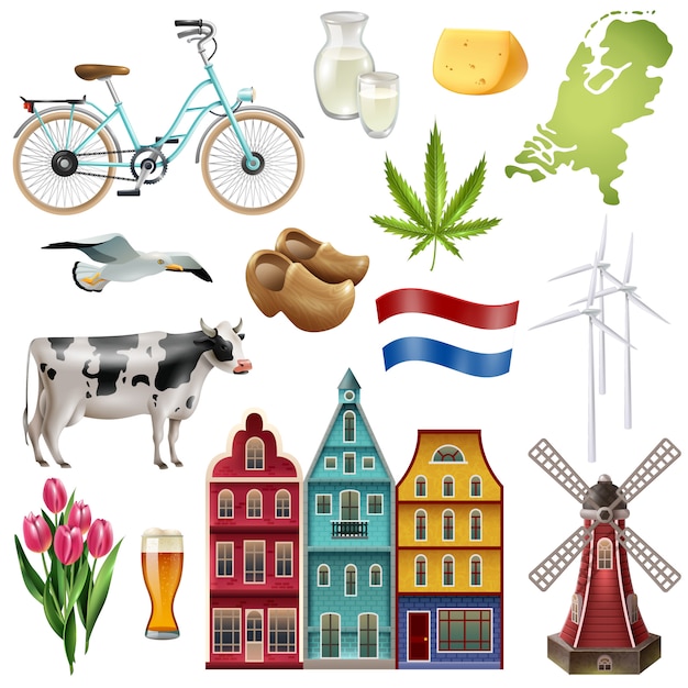 Holland Netherlands Travel Icon Set Free Vector 3787