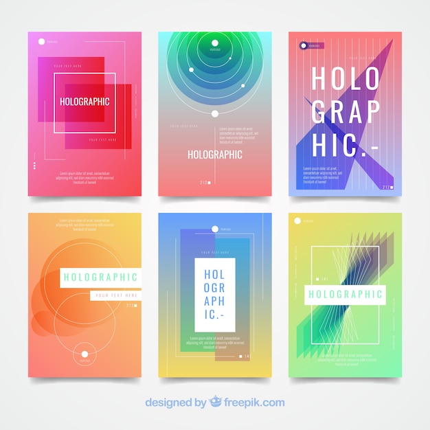 Free Vector | Holographic cards with abstract shapes