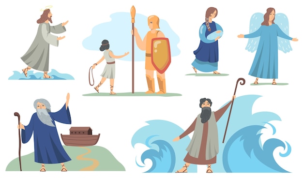 Free Vector Holy Bible Christian Characters Set Noah And Virgin Mary