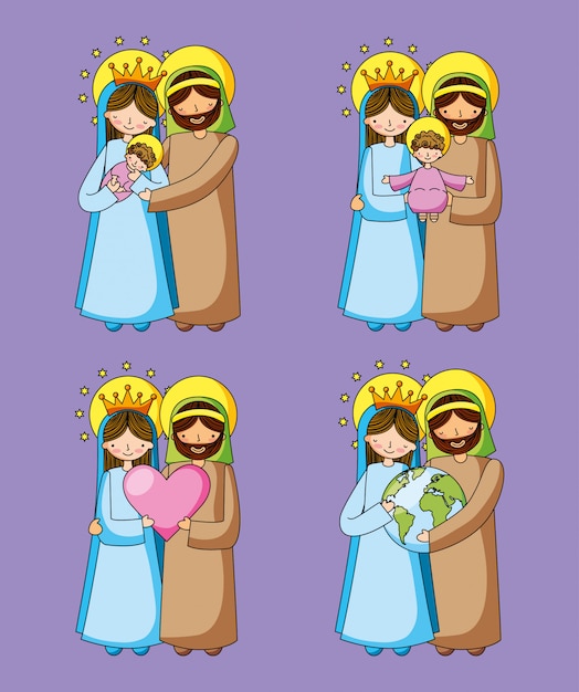 Download Holy family christian cartoons | Premium Vector