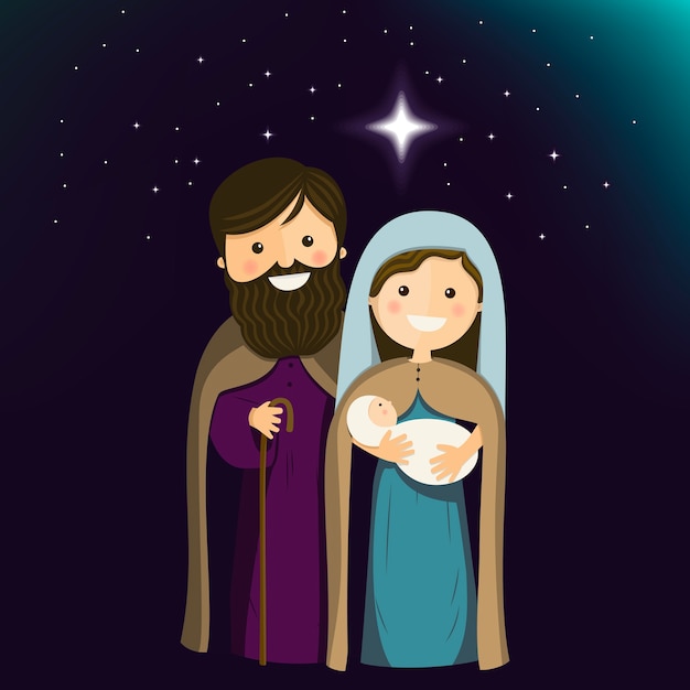 Download Holy family on christmas eve. vector ilustration | Premium ...