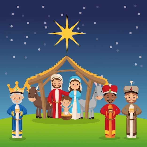 Download Premium Vector | Holy family icon over night background