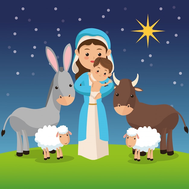 Download Holy family icon over night background | Premium Vector