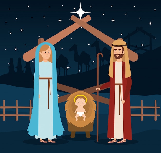 Premium Vector | Holy family manger characters