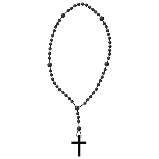 神聖なロザリオビーズベクトルイラスト 分離された十字架と祈りカトリックのビーズ状の物 プレミアムベクター