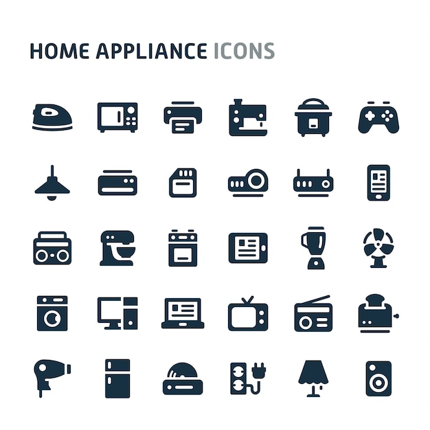Home appliance icon set. fillio black icon series. Premium Vector