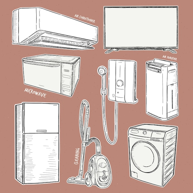 Home appliances. set of household kitchen technics, hand ...