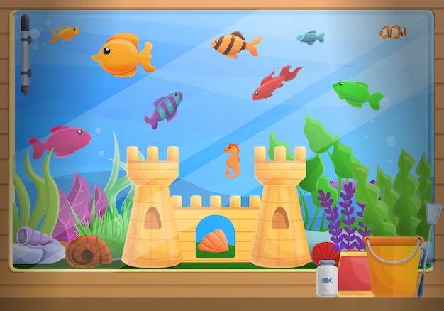 Home aquarium concept illustration, cartoon style Vector | Premium Download