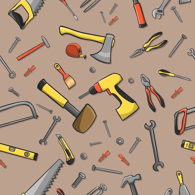 Download Free Vector | Home construction tools on a seamless brown ...