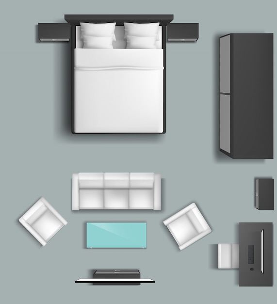 Home Living Room And Bedroom Furniture Set Vector Free