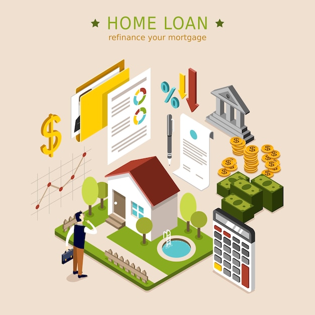 Premium Vector | Home loan concept in 3d isometric flat design