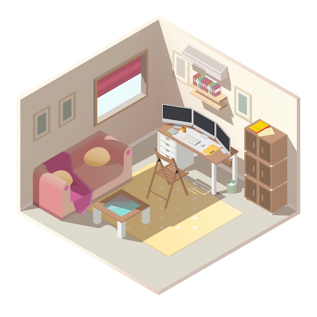 Download Home office in apartment isometric vector interior Vector ...