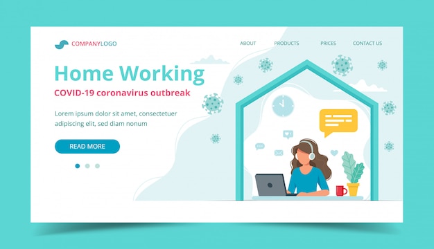 Home office, woman working from home. Premium Vector