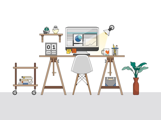 Download Home office workspace illustration Vector | Free Download