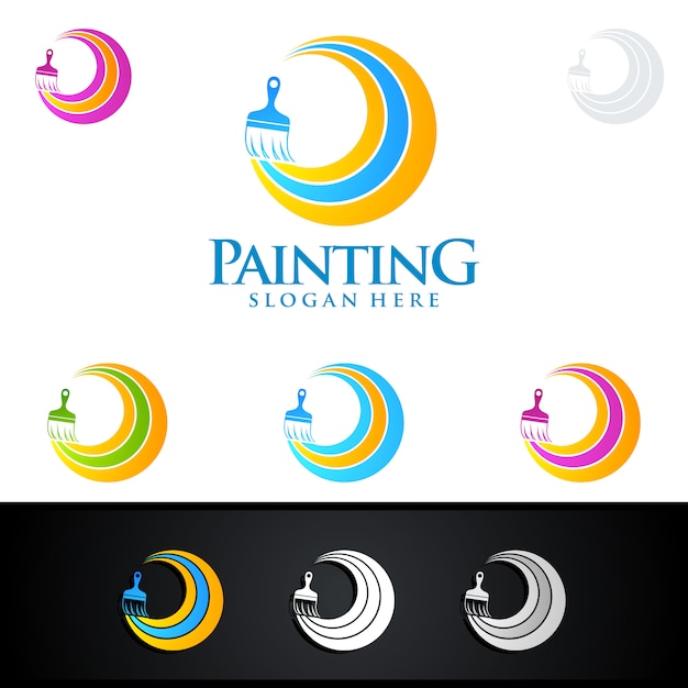 Download Free Home Painting Logo With Paint Brush And Colorful Circle Concept Use our free logo maker to create a logo and build your brand. Put your logo on business cards, promotional products, or your website for brand visibility.
