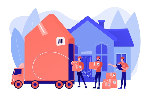 Free Vector | Home relocation, client boxes and cardboard containers in  truck. moving house services, door-to-door removals, best movers service  concept. pinkish coral bluevector isolated illustration