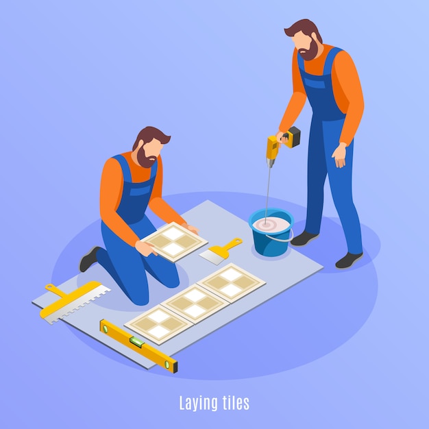 Download Home repair isometric background with two men in uniform ...