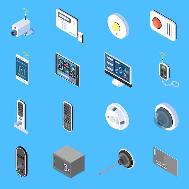 Download Home security isometric icons set with elements of video ...