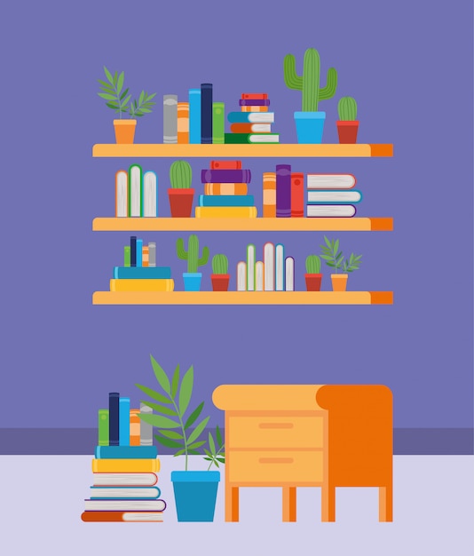 Home study room with books | Free Vector