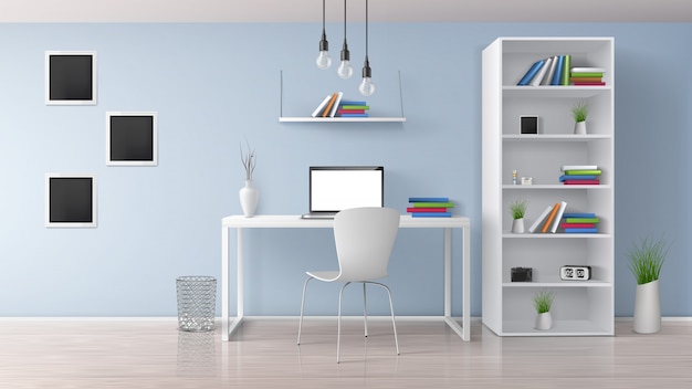 Pastel Colors Realistic Vector, Modern Office Bookcase