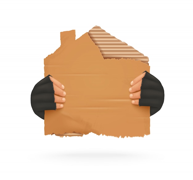 Premium Vector Homeless Man Holding Up Blank Cardboard Sign