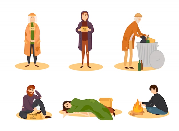 Premium Vector Homeless People Cartoon Set