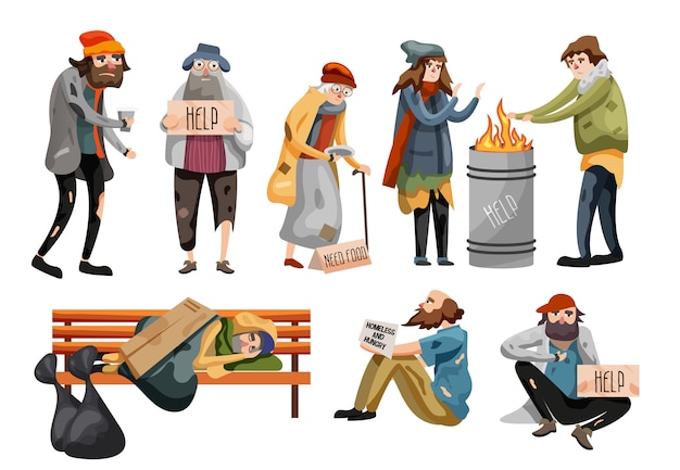 Premium Vector | Homeless people cartoon. unemployment people