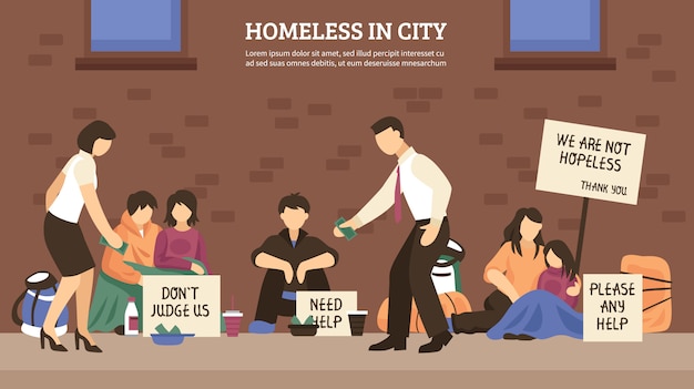 Free Vector | Homeless people town composition