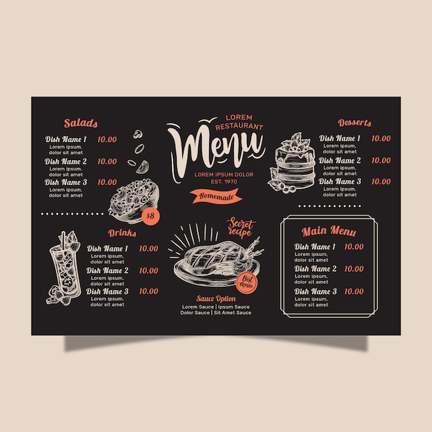 Homemade Restaurant Menu Concept Free Vector 7859