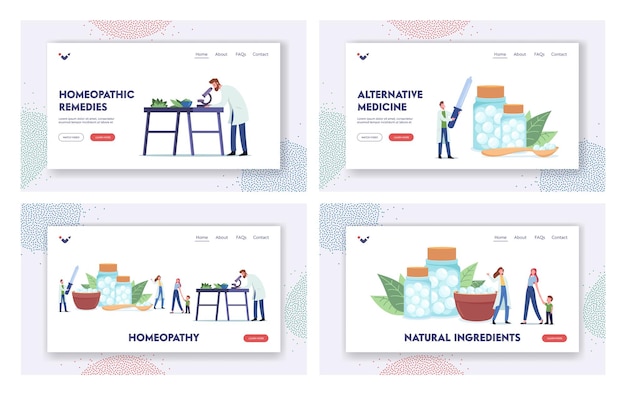 Premium Vector | Homeopathy Landing Page Template Set. Pharmacists ...