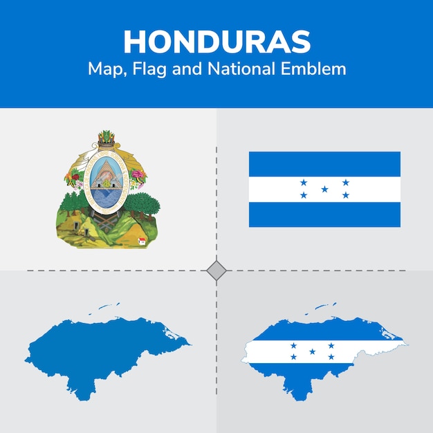 Download Honduras map, flag and national emblem | Premium Vector