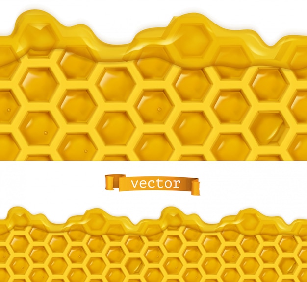 蜂蜜とハニカム 現実的なベクトルのシームレスなパターン 食品イラスト プレミアムベクター