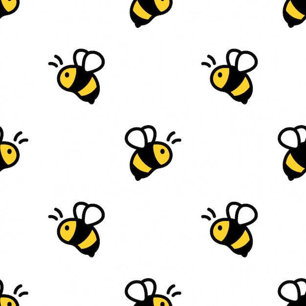 ミツバチのシームレスなパターン漫画イラスト プレミアムベクター