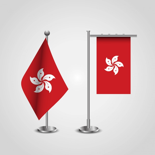 Download Hong kong country flag on pole | Premium Vector