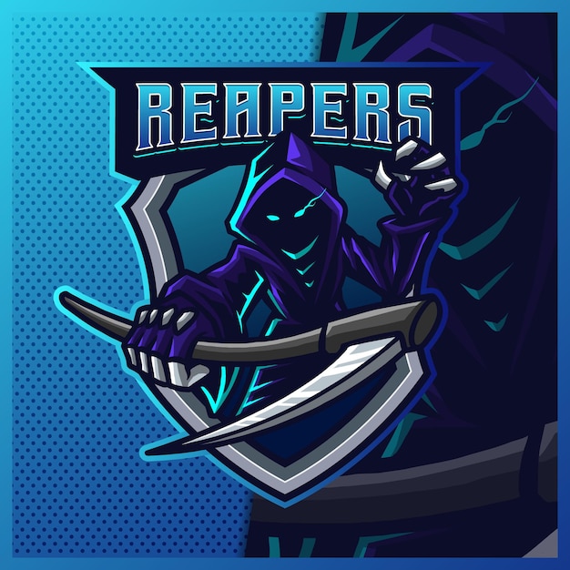 Premium Vector | Hood reaper glow blue color esport and sport mascot ...