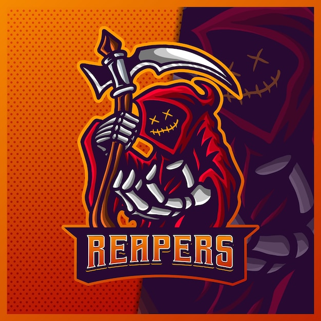 Premium Vector | Hood reaper glow red color esport and sport mascot ...