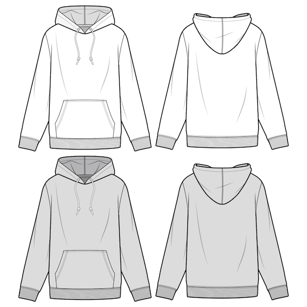 Hoodie fashion flat sketch template | Premium Vector