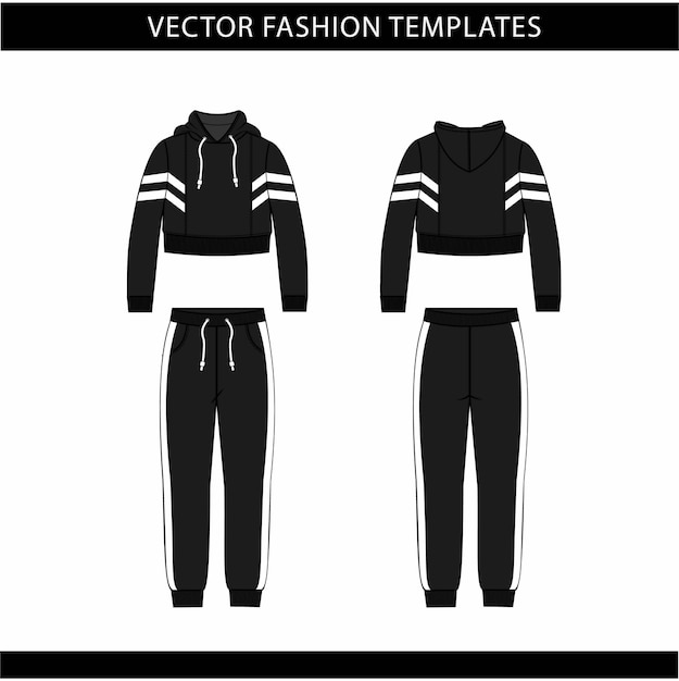 Premium Vector | Hoodie and pants fashion flat sketch template, jogging ...